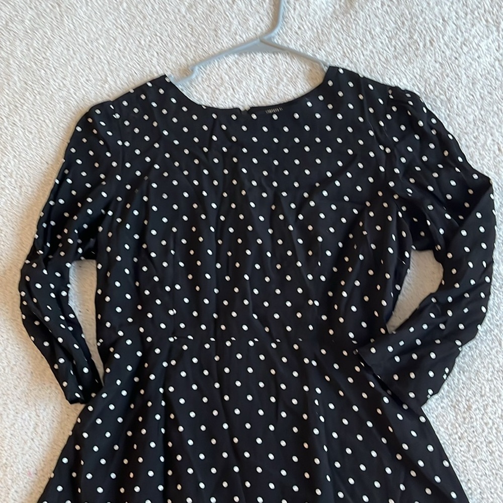 Forever 21 polka dot dress black white 3/4 sleeves lace hem detail M|L - Picture 7 of 11